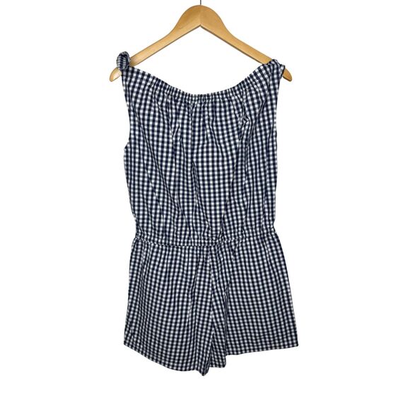 Tory Burch sleeveless boatneck romper navy gingham size large - Picture 5 of 11